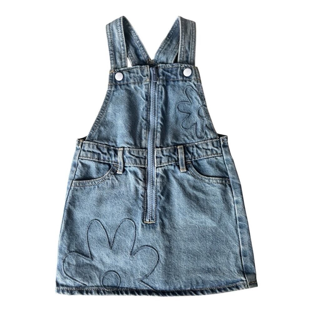 Old Navy Toddler Girls Denim Overall Dress Zip Front Jumper Floral Embroidery 3T